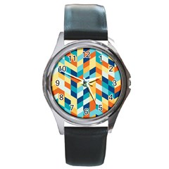 Geometric Retro Wallpaper Round Metal Watch