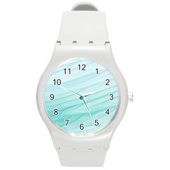 Blue Texture Seawall Ink Wall Painting Round Plastic Sport Watch (m)