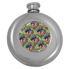 Background Square Flower Vintage Round Hip Flask (5 Oz)