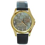 Wall Stone Granite Brick Solid Round Gold Metal Watch Front