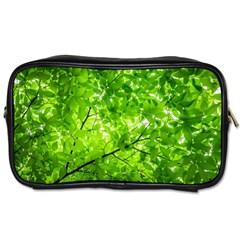 Green Wood The Leaves Twig Leaf Texture Toiletries Bags by Nexatart