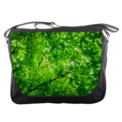 Green Wood The Leaves Twig Leaf Texture Messenger Bags by Nexatart