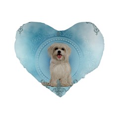 Cute Little Havanese Puppy Standard 16  Premium Flano Heart Shape Cushions by FantasyWorld7
