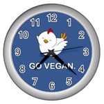 Go Vegan - Cute Chick  Wall Clocks (Silver)  Front