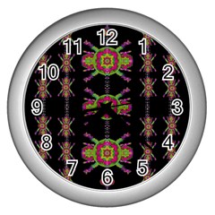 Paradise Flowers In A Decorative Jungle Wall Clocks (silver) 