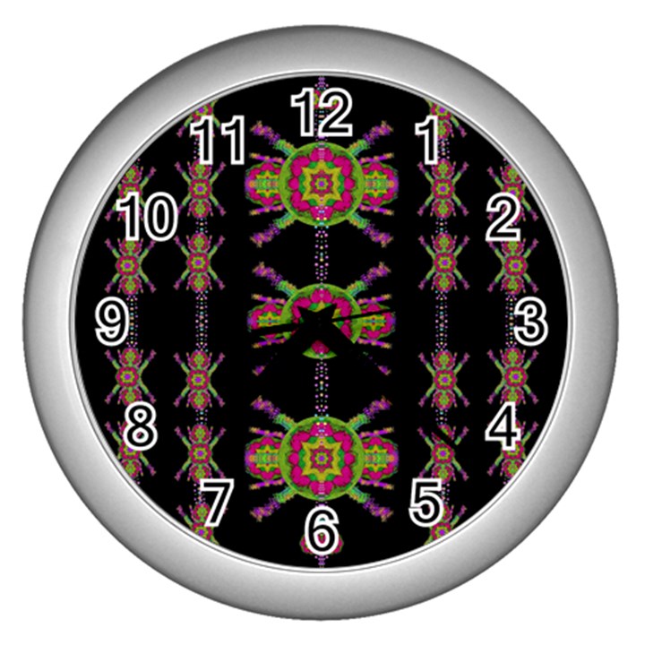 Paradise Flowers In A Decorative Jungle Wall Clocks (Silver) 