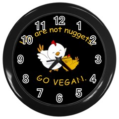 Go Vegan - Cute Chick  Wall Clocks (Black)