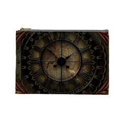 Steampunk, Wonderful Noble Steampunnk Design Cosmetic Bag (large)  by FantasyWorld7