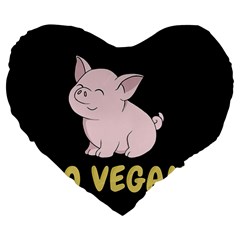 Go Vegan - Cute Pig Large 19  Premium Flano Heart Shape Cushions by Valentinaart
