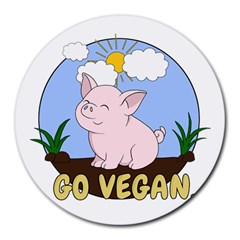 Go Vegan - Cute Pig Round Mousepads by Valentinaart