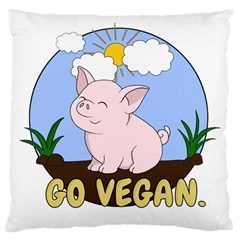 Go Vegan - Cute Pig Large Cushion Case (one Side) by Valentinaart