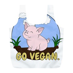 Go Vegan - Cute Pig Full Print Recycle Bags (l)  by Valentinaart