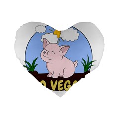 Go Vegan - Cute Pig Standard 16  Premium Flano Heart Shape Cushions by Valentinaart