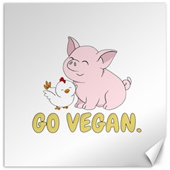 Go Vegan - Cute Pig And Chicken Canvas 16  X 16   by Valentinaart