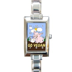 Go Vegan - Cute Pig And Chicken Rectangle Italian Charm Watch by Valentinaart