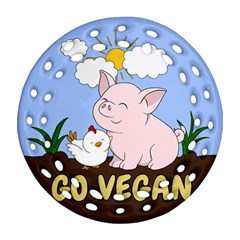 Go Vegan - Cute Pig And Chicken Ornament (round Filigree) by Valentinaart