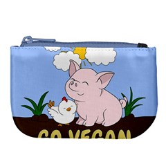 Go Vegan - Cute Pig And Chicken Large Coin Purse by Valentinaart