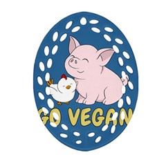 Go Vegan - Cute Pig And Chicken Ornament (oval Filigree) by Valentinaart