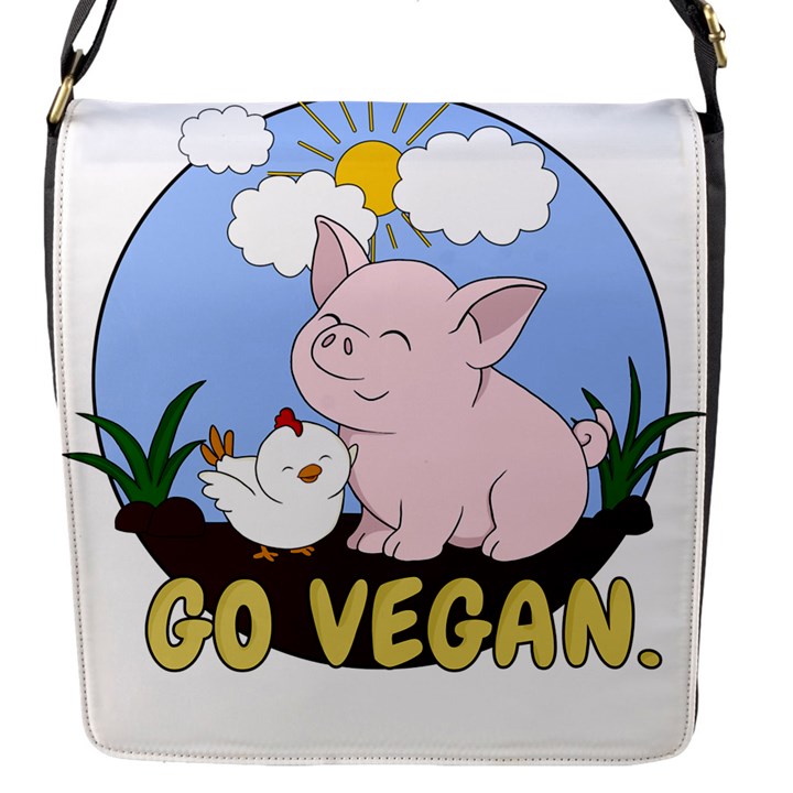 Go Vegan - Cute Pig and Chicken Flap Messenger Bag (S)