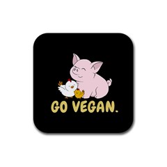 Go Vegan - Cute Pig And Chicken Rubber Square Coaster (4 Pack)  by Valentinaart