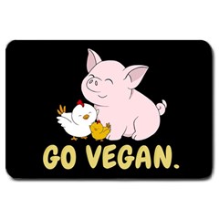 Go Vegan - Cute Pig And Chicken Large Doormat  by Valentinaart