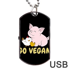 Go Vegan - Cute Pig And Chicken Dog Tag Usb Flash (two Sides) by Valentinaart