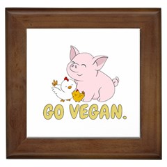 Go Vegan - Cute Pig And Chicken Framed Tiles by Valentinaart