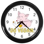 Go Vegan - Cute Pig and Chicken Wall Clocks (Black) Front