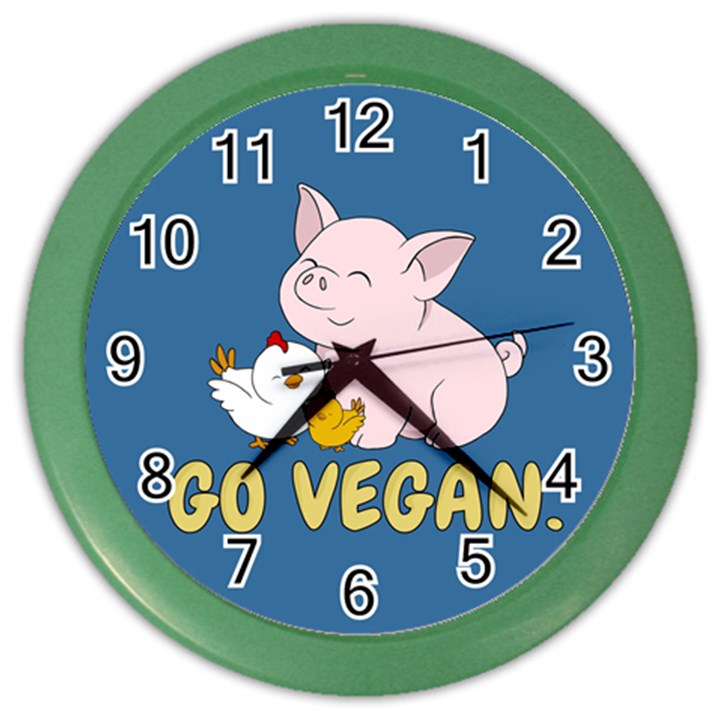 Go Vegan - Cute Pig and Chicken Color Wall Clocks