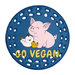 Go Vegan - Cute Pig And Chicken Ornament (round Filigree) by Valentinaart