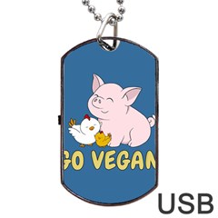 Go Vegan - Cute Pig And Chicken Dog Tag Usb Flash (two Sides) by Valentinaart