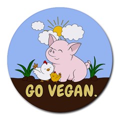 Go Vegan - Cute Pig And Chicken Round Mousepads