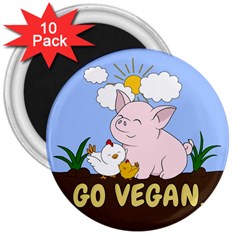 Go Vegan - Cute Pig And Chicken 3  Magnets (10 Pack) 