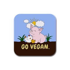 Go Vegan - Cute Pig And Chicken Rubber Square Coaster (4 Pack)  by Valentinaart