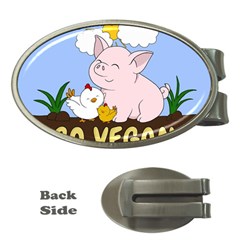 Go Vegan - Cute Pig And Chicken Money Clips (oval)  by Valentinaart