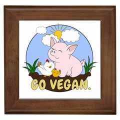 Go Vegan - Cute Pig And Chicken Framed Tiles by Valentinaart