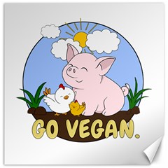 Go Vegan - Cute Pig And Chicken Canvas 16  X 16   by Valentinaart