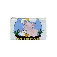 Go Vegan - Cute Pig And Chicken Cosmetic Bag (small)  by Valentinaart