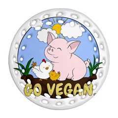 Go Vegan - Cute Pig And Chicken Ornament (round Filigree) by Valentinaart