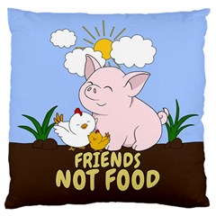 Friends Not Food - Cute Pig And Chicken Large Cushion Case (one Side)