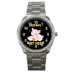 Friends Not Food - Cute Pig And Chicken Sport Metal Watch by Valentinaart