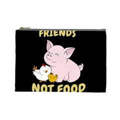 Friends Not Food - Cute Pig And Chicken Cosmetic Bag (large)  by Valentinaart