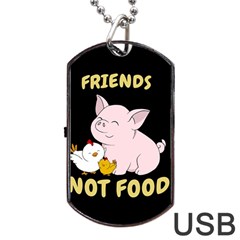 Friends Not Food - Cute Pig And Chicken Dog Tag Usb Flash (two Sides) by Valentinaart