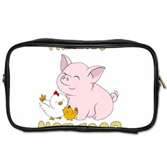 Friends Not Food - Cute Pig And Chicken Toiletries Bags by Valentinaart