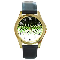 Flat Tech Camouflage Reverse Green Round Gold Metal Watch by jumpercat