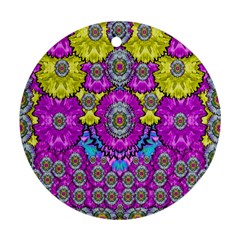 Fantasy Bloom In Spring Time Lively Colors Round Ornament (two Sides) by pepitasart