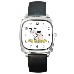 Friends Not Food - Cute Pig And Chicken Square Metal Watch by Valentinaart
