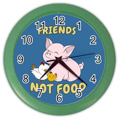 Friends Not Food - Cute Pig And Chicken Color Wall Clocks by Valentinaart