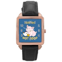 Friends Not Food - Cute Pig And Chicken Rose Gold Leather Watch  by Valentinaart