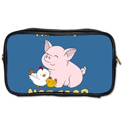 Friends Not Food - Cute Pig And Chicken Toiletries Bags by Valentinaart